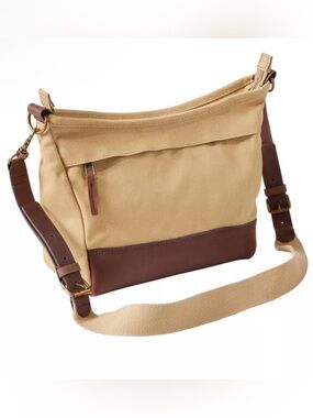 L.L. Bean Beige Stonington Canvas Messenger with Brown Leather Trim